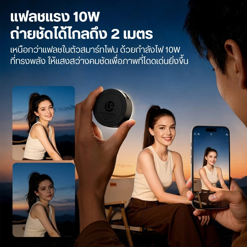 แฟลชมือถือพกพา ULANZI MFL01 แบบแม่เหล็ก ปรับแสงได้ 5 ระดับ รีโมทชัตเตอร์ในตัว ถ่ายภาพ สีดำ