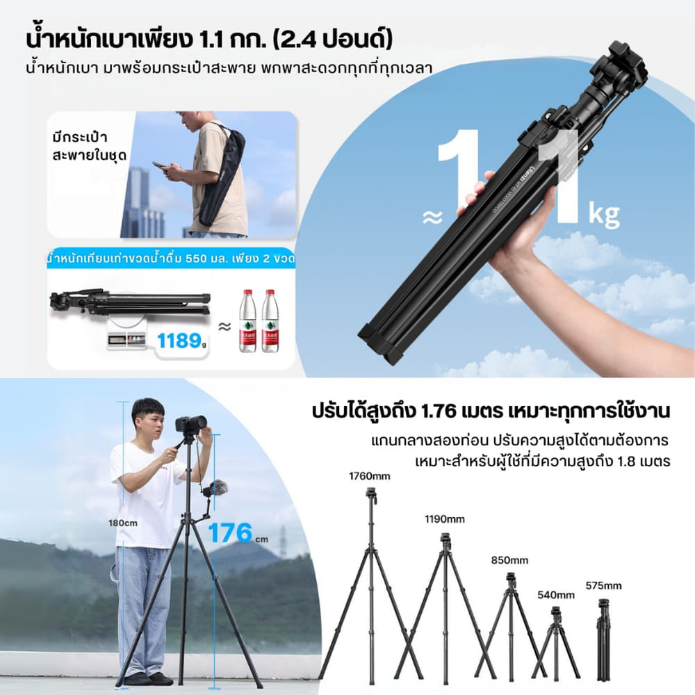 ขาตั้งกล้อง ULANZI MT65 รองรับการถ่าย TOP VIEW ขนาดพกพา สีดำ