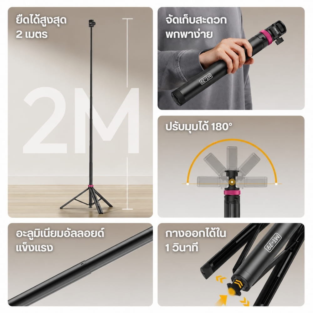 ขาตั้งไฟสตูดิโอ ULANZI MT79 V2 กางอัตโนมัติ รองรับ L023 L024 ถ่ายภาพ วิดีโอ_6
