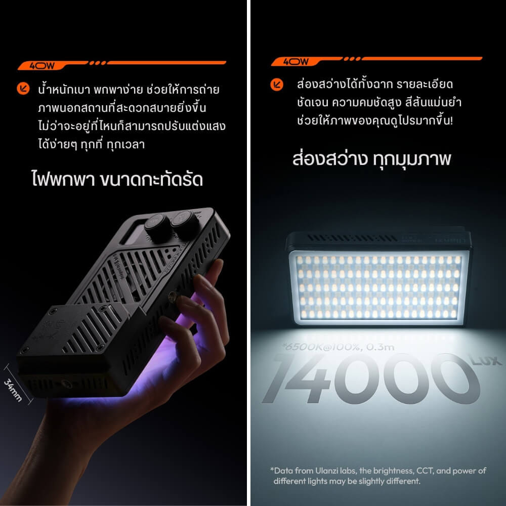 ไฟ LED อเนกประสงค์ ULANZI P40 BI-COLOR ขนาดพกพา สีดำ