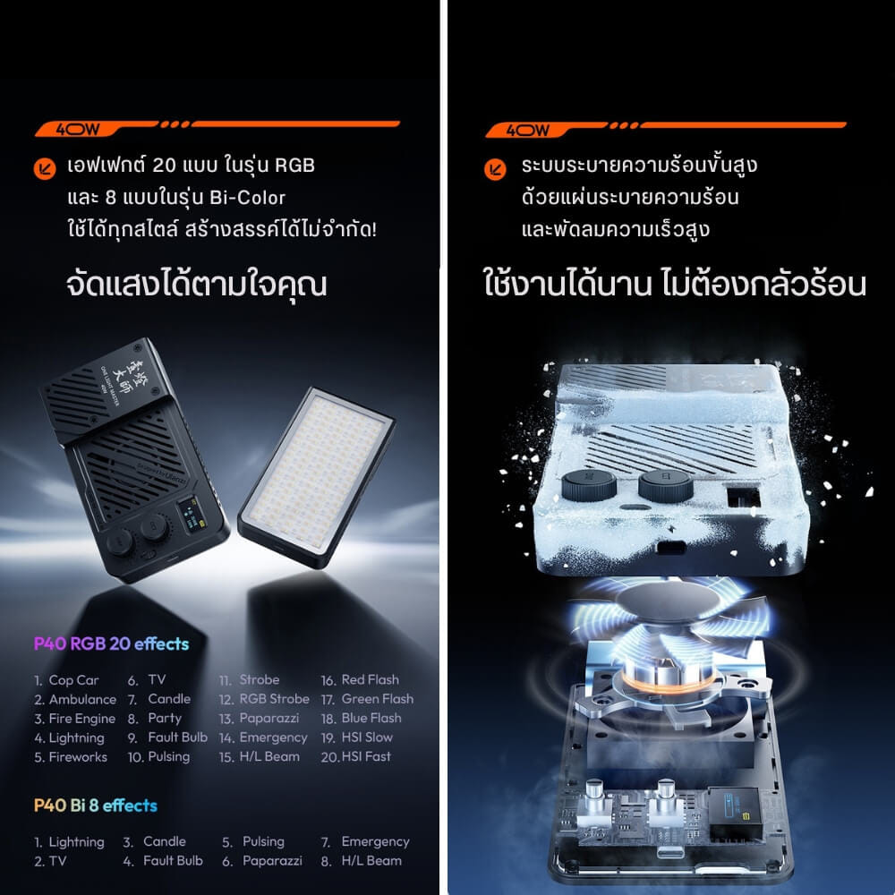 ไฟ LED อเนกประสงค์ ULANZI P40 BI-COLOR ขนาดพกพา สีดำ