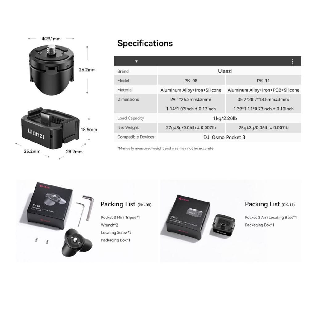 อะแดปเตอร์ต่อกล้อง ULANZI PK11 รองรับกล้อง DJI POCKET 3/4 ขนาดพกพา สีดำ_4