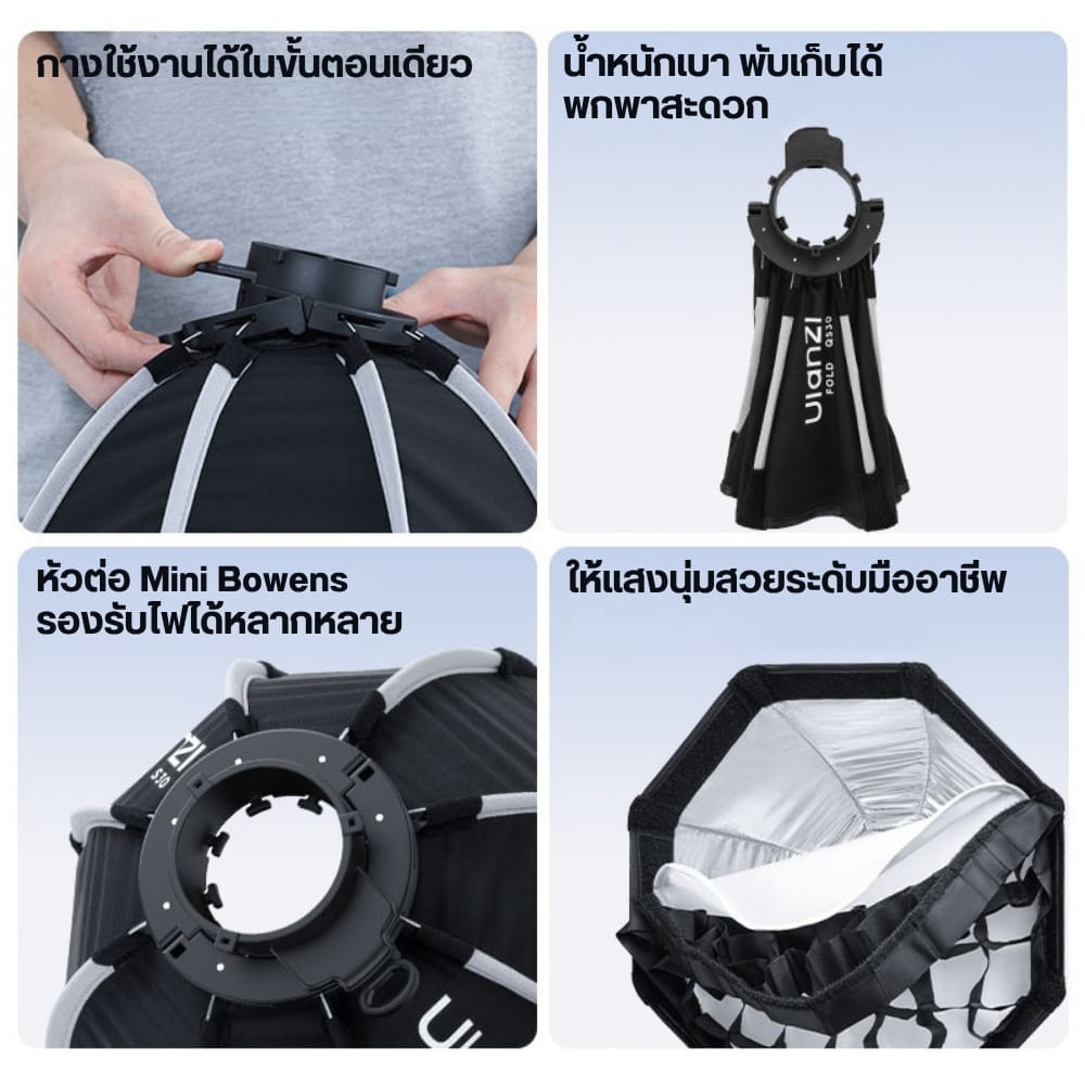 ซอฟต์บ็อกซ์แปดเหลี่ยม ULANZI QS30 ขนาด 30CM รองรับ MINI BOWENS MOUNT ติดตั้งไว พร้อมรังผึ้ง แสงนุ่ม