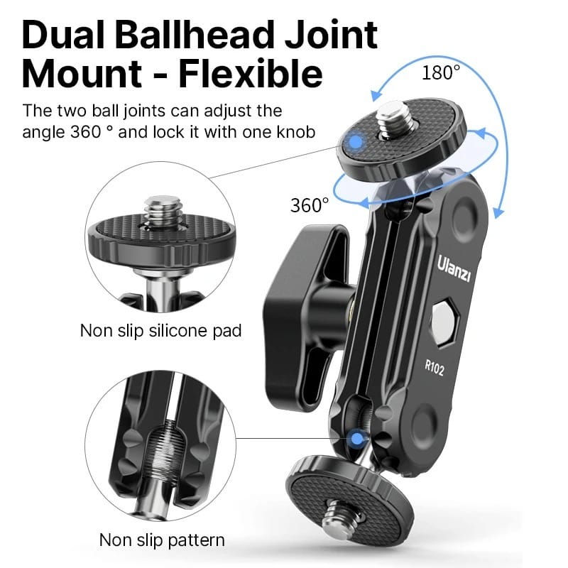 แคลมป์ 2 หัว ULANZI R102 ปรับมุม 360 องศา ต่ออุปกรณ์เสริมกล้อง ไฟ LED มอนิเตอร์ สีดำ_3