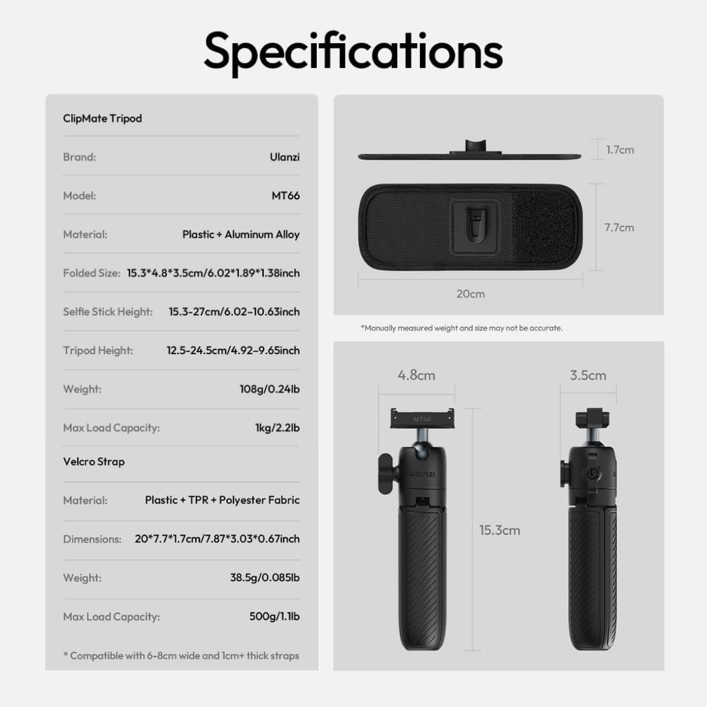 ขาตั้งกล้อง ไม้เซลฟี่ ULANZI MT66 สำหรับ DJI ACTION 5PRO/4/3 ถ่ายภาพ POV วิดีโอ