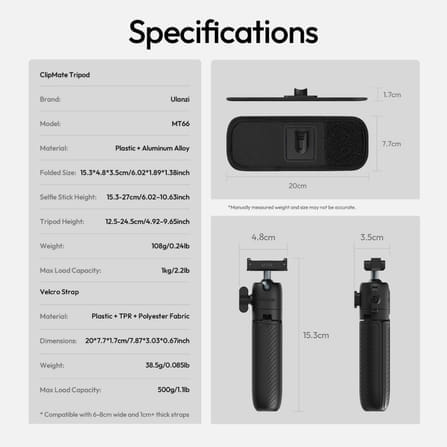 ขาตั้งกล้อง ไม้เซลฟี่ ULANZI MT66 สำหรับ DJI ACTION 5PRO/4/3 ถ่ายภาพ POV วิดีโอ_10