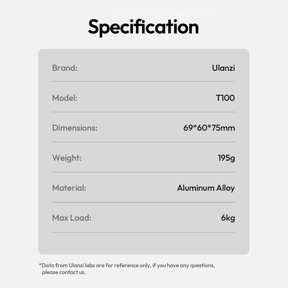 หัวบอลสำหรับขาตั้งกล้อง ULANZI T100 พร้อมระบบ UKA แบบปลดเร็ว รับน้ำหนักได้ถึง 6 KG