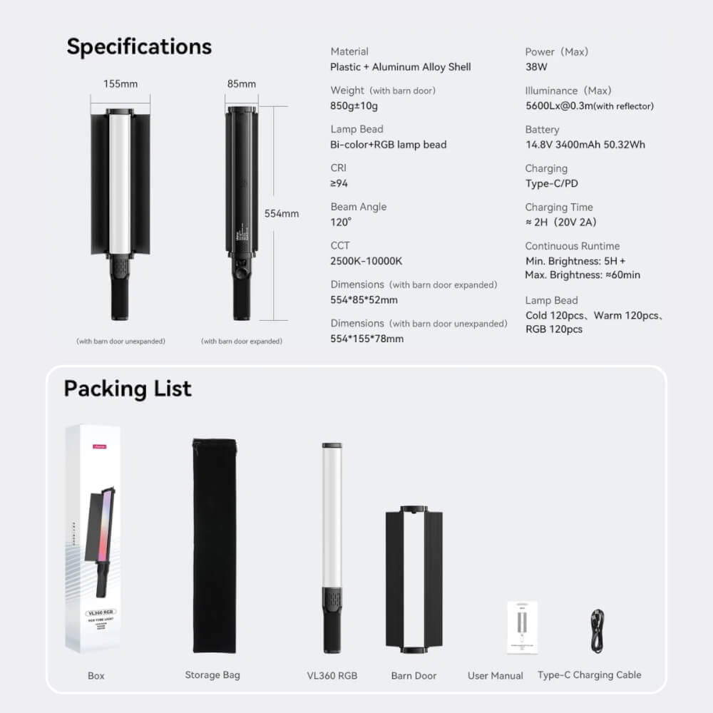 ไฟ LED อเนกประสงค์ ULANZI VL360 RGB ขนาดพกพา สีดำ