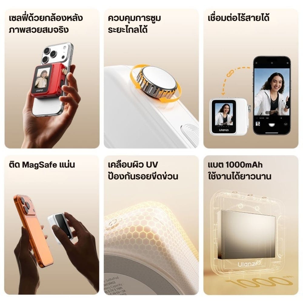 จอมอนิเตอร์เซลฟี่ไร้สาย ULANZI VM02 ติดหลังมือถือ ระบบแม่เหล็ก แบบไร้สาย แบตในตัว สำหรับถ่ายภาพ สีขาว