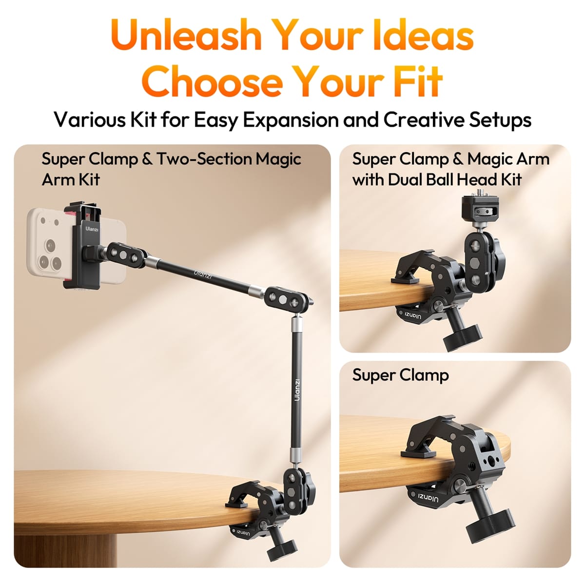 ชุดแขนยึดโต๊ะ ULANZI CO78 MINI SUPER CLAMP & MAGIC ARM สีดำ_1