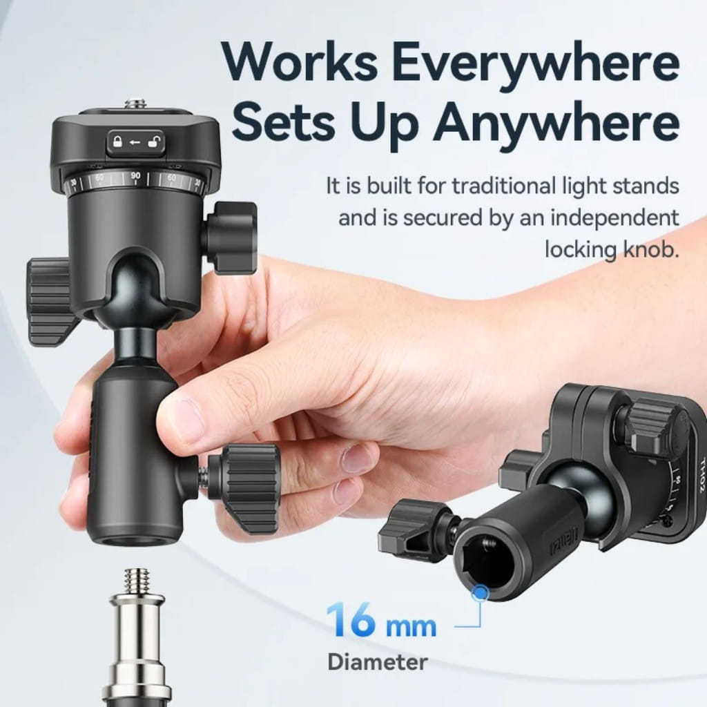หัวบอลกล้อง ULANZI TH02 ต่อขาตั้ง พร้อมเพลทปลดเร็ว สำหรับ DSLR MIRRORLESS ไฟไลฟ์สด สีดำ_1