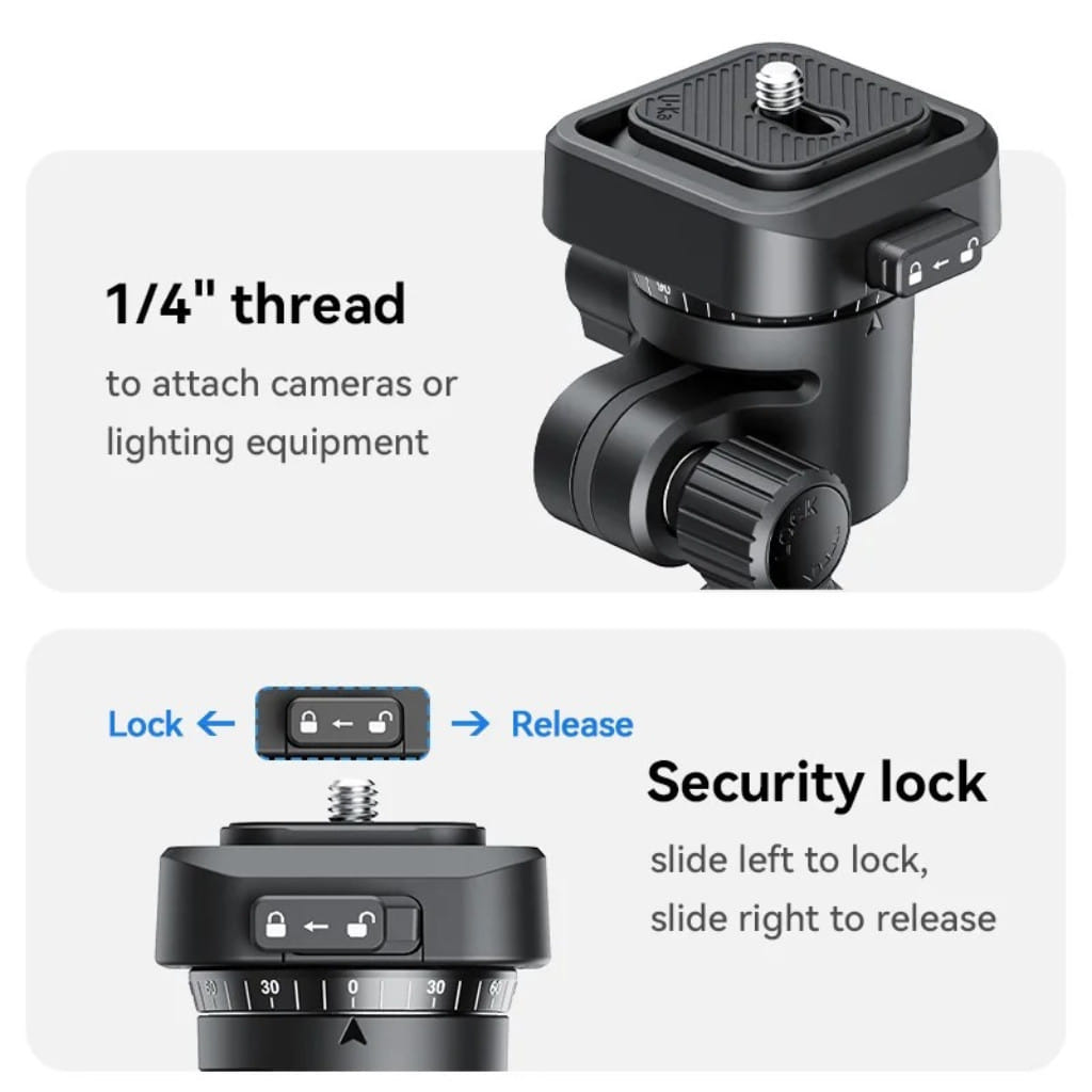 หัวบอลกล้อง ULANZI TH02 ต่อขาตั้ง พร้อมเพลทปลดเร็ว สำหรับ DSLR MIRRORLESS ไฟไลฟ์สด สีดำ_3