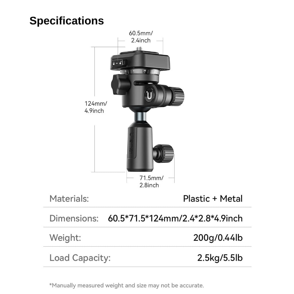 หัวบอลกล้อง ULANZI TH02 ต่อขาตั้ง พร้อมเพลทปลดเร็ว สำหรับ DSLR MIRRORLESS ไฟไลฟ์สด สีดำ_6