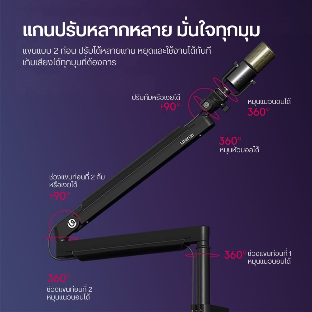 แขนจับไมโครโฟน ULANZI ZJ05 ระบบ QUICK-RELEASE LEVER สีดำ_2