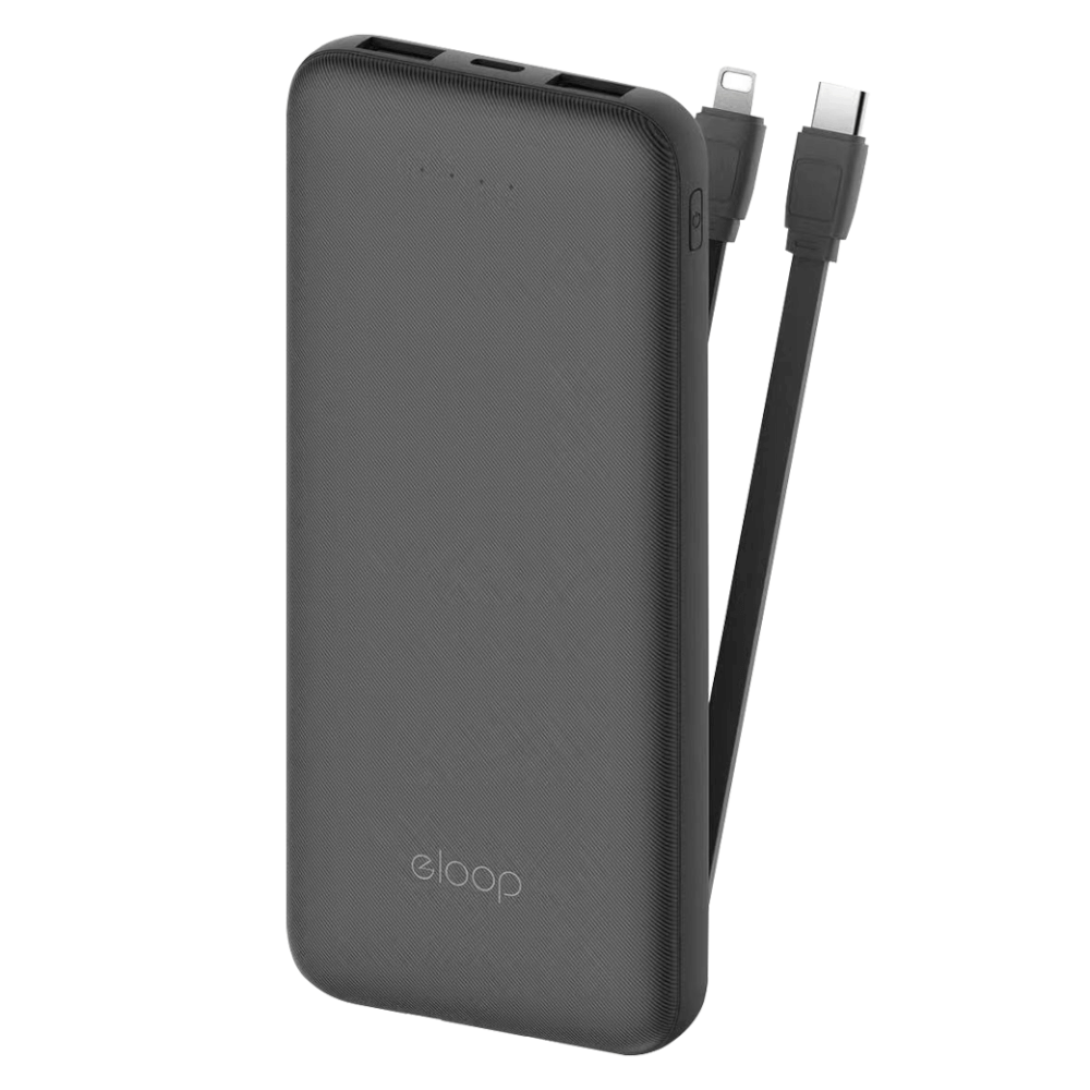 แบตเตอรี่สำรอง ORSEN BY ELOOP  E33LINE สีดำ 10000MAH POWERBANK มีสายชาร์จในตัว TYPE C และ L-CABLE 12W