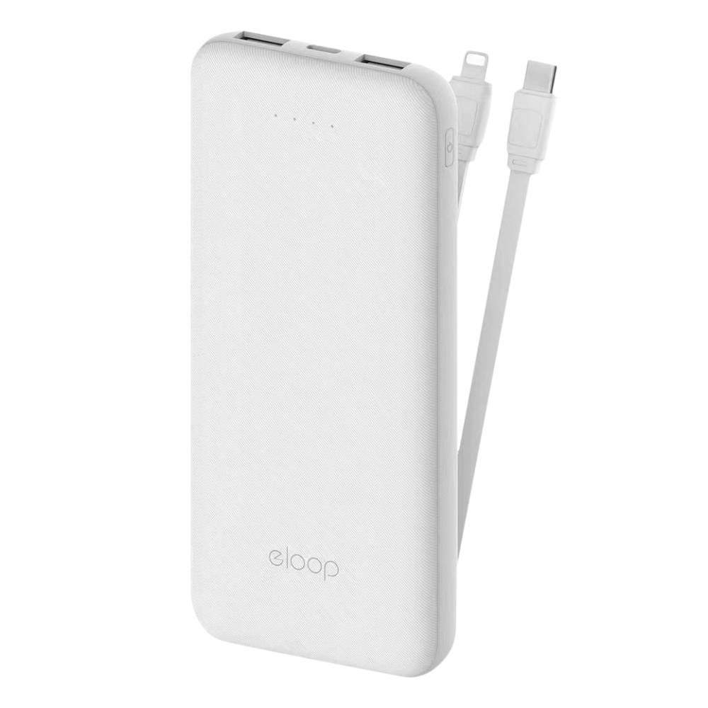 แบตเตอรี่สำรอง ORSEN BY ELOOP  E33LINE สีขาว 10000MAH POWERBANK มีสายชาร์จในตัว TYPE C และ L-CABLE 12W_0