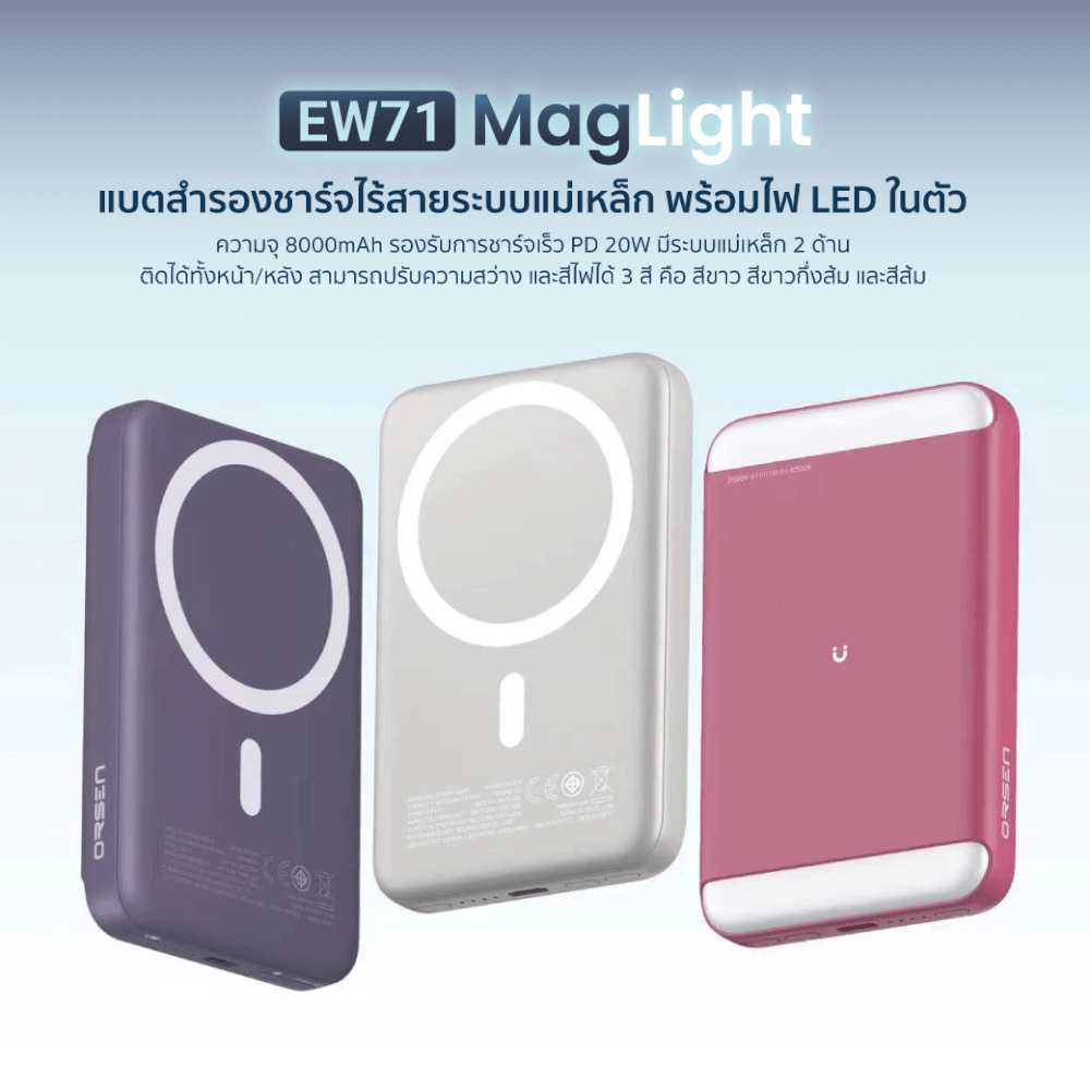 แบตเตอรี่สำรอง ORSEN BY ELOOP EW71 สีแดง 8000MAH ชาร์จไร้สาย PD 20W_1