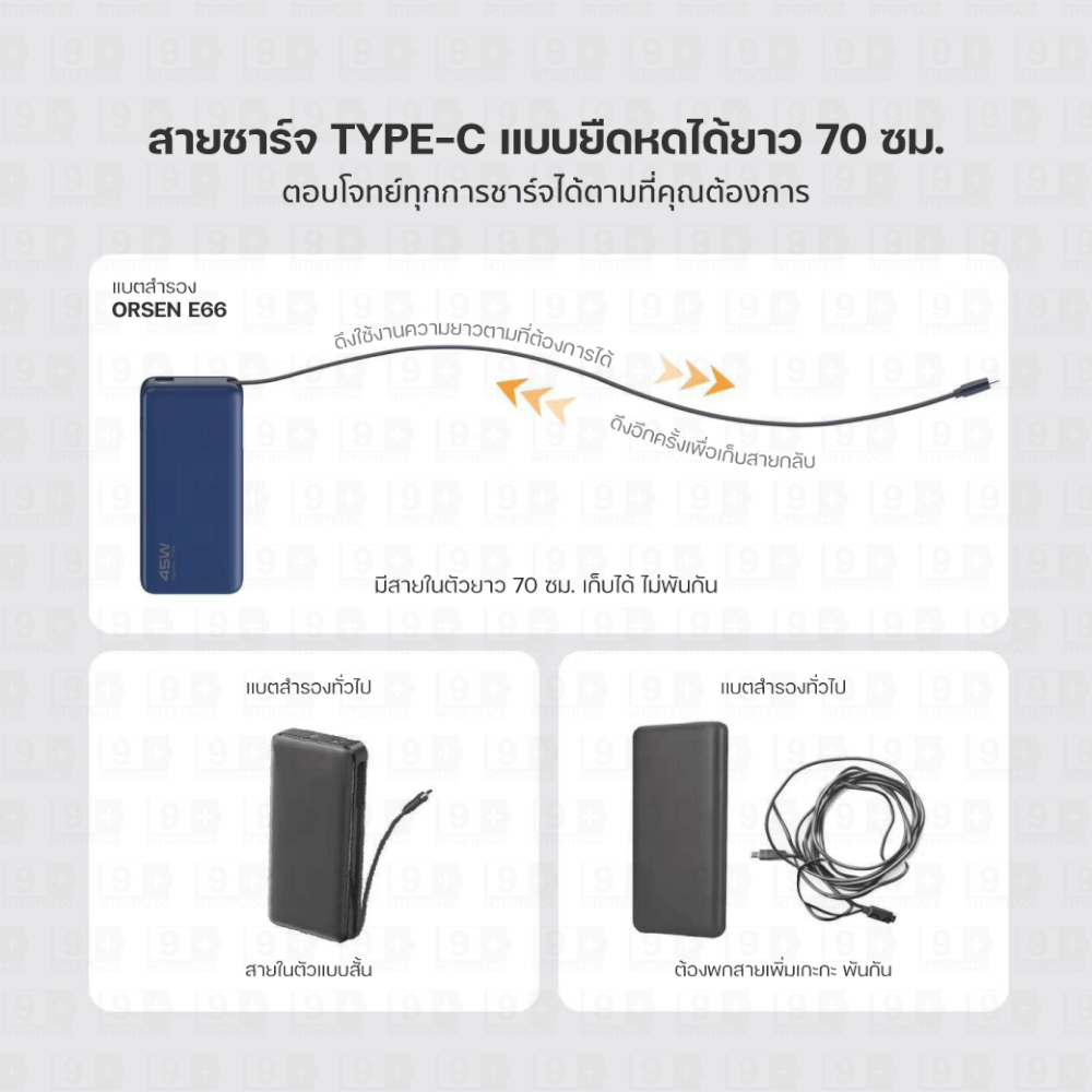 แบตเตอรี่สำรอง ORSEN BY ELOOP E66 สีน้ำเงิน 20000MAH ชาร์จเร็ว 45W มีสายในตัว TYPE C_10