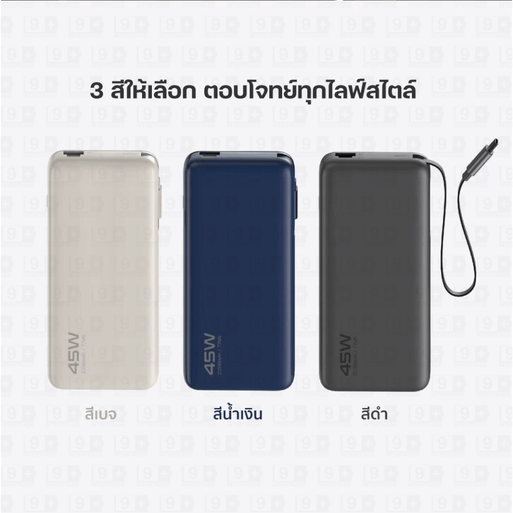 แบตเตอรี่สำรอง ORSEN BY ELOOP E66 สีน้ำเงิน 20000MAH ชาร์จเร็ว 45W มีสายในตัว TYPE C_2