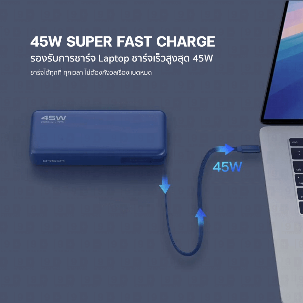 แบตเตอรี่สำรอง ORSEN BY ELOOP E66 สีน้ำเงิน 20000MAH ชาร์จเร็ว 45W มีสายในตัว TYPE C_3