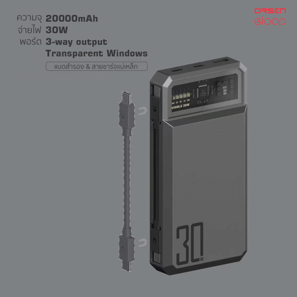 แบตเตอรี่สำรอง ORSEN BY ELOOP E59L สีเทา 20000MAH ชาร์จเร็ว 45W รองรับ QC3.0 PD PPS UFCS_4