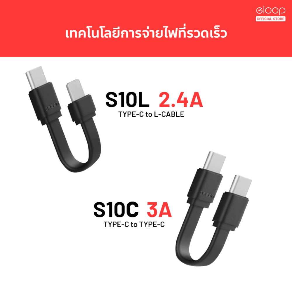 สายชาร์จ ORSEN BY ELOOP S10L USB DATA CABLE TYPE C TO TYPE L 2.4A สำหรับไอโฟน มือถือ สมาร์ทโฟน สายชาจ สายสั้น วัสดุยาง TPE ของแท้ 100%_4
