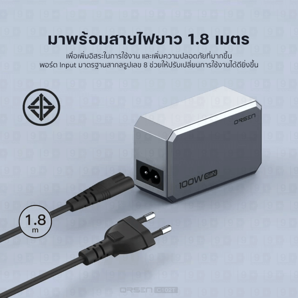 หัวชาร์จ ORSEN BY ELOOP C102T สีเงิน ชาร์จเร็ว 100W PD QC PPS พร้อมสายไฟยาว 1.8 เมตร_4