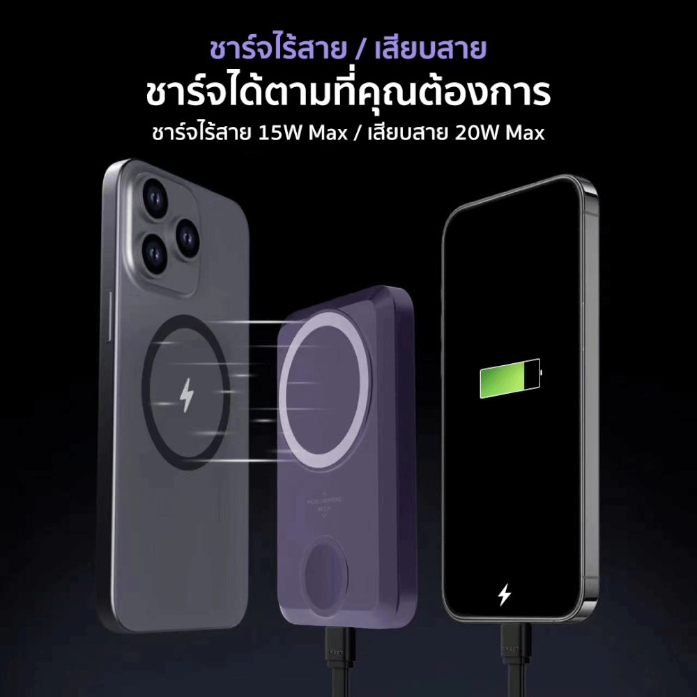 แบตเตอรี่สำรอง ORSEN BY ELOOP EW31 สีเทา 10000MAH ชาร์จไร้สาย แม่เหล็ก PD 20W_5