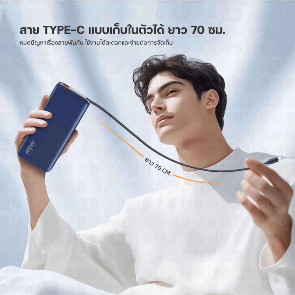 แบตเตอรี่สำรอง ORSEN BY ELOOP E66 สีน้ำเงิน 20000MAH ชาร์จเร็ว 45W มีสายในตัว TYPE C_6