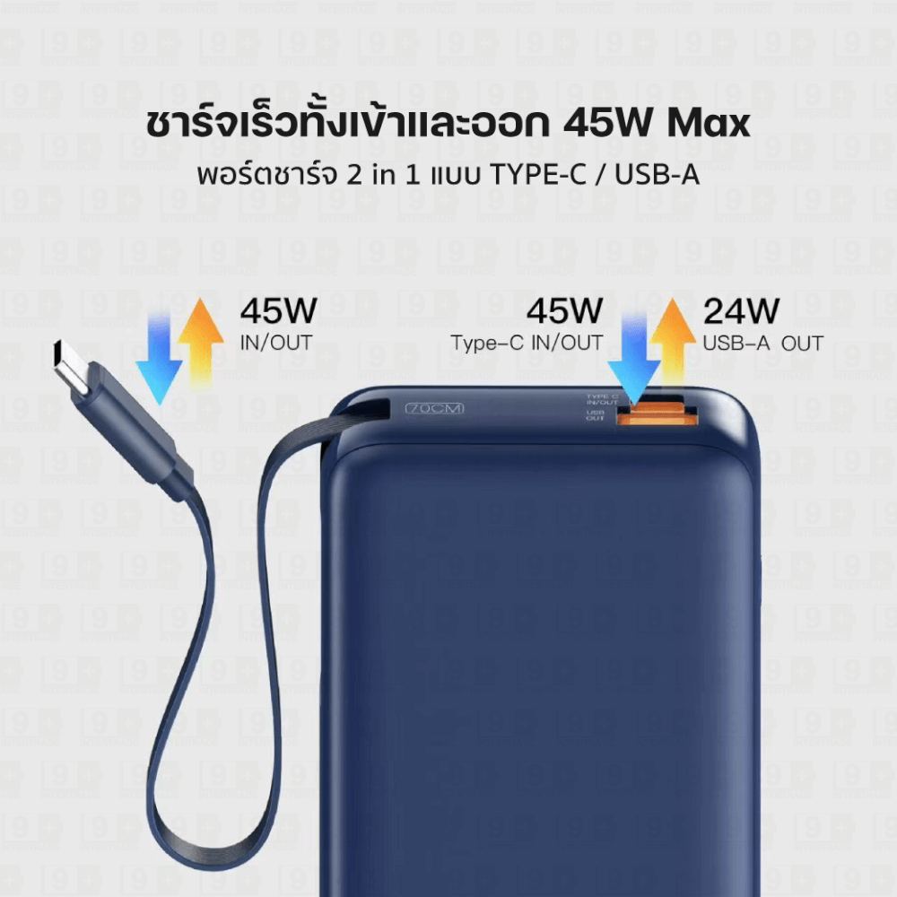 แบตเตอรี่สำรอง ORSEN BY ELOOP E66 สีน้ำเงิน 20000MAH ชาร์จเร็ว 45W มีสายในตัว TYPE C_8