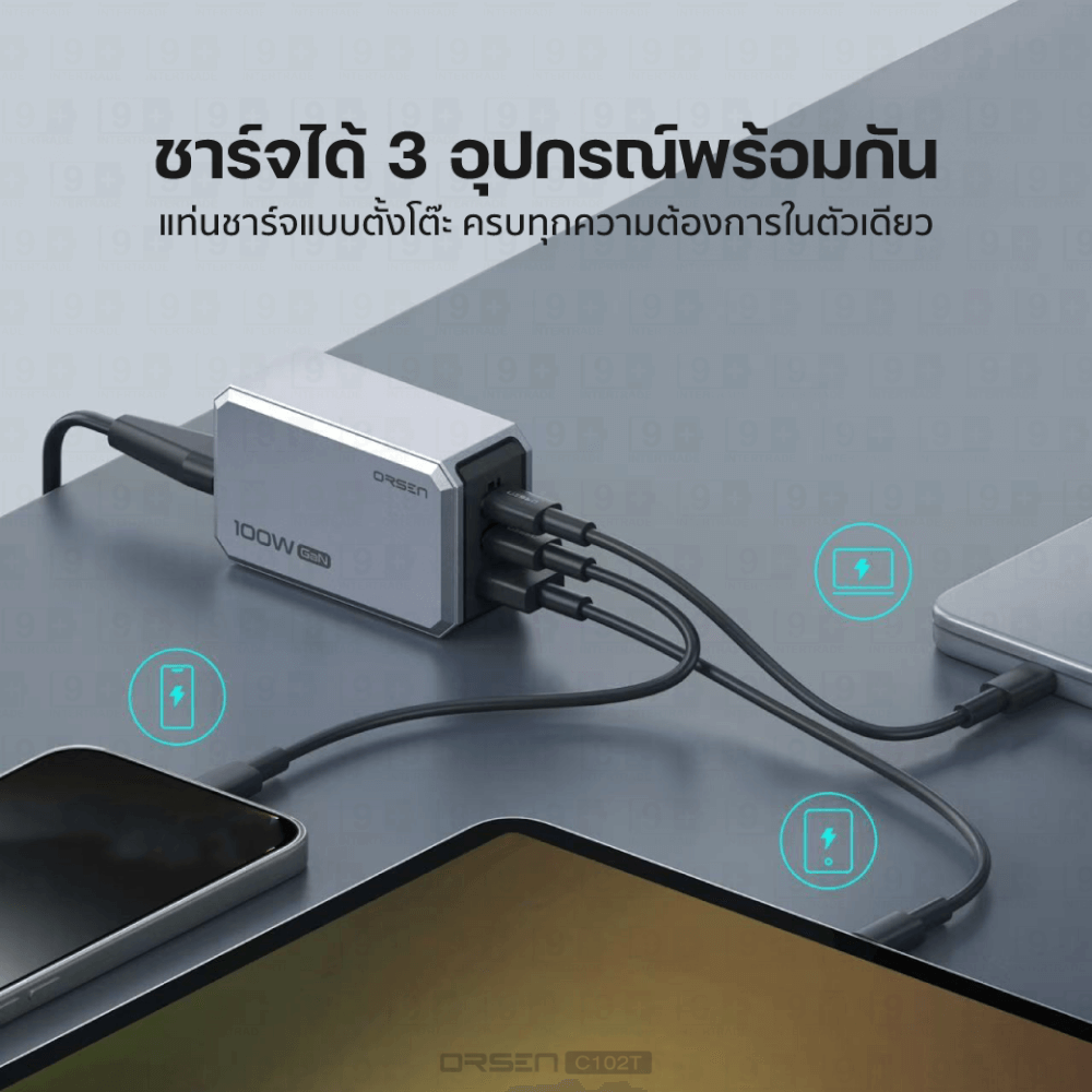 หัวชาร์จ ORSEN BY ELOOP C102T สีเงิน ชาร์จเร็ว 100W PD QC PPS พร้อมสายไฟยาว 1.8 เมตร_8