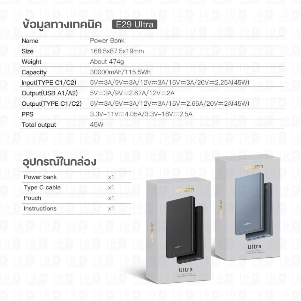แบตเตอรี่สำรอง ORSEN BY ELOOP E29ULTRA สีดำ 30000MAH PD 45W | QC 3.0_8
