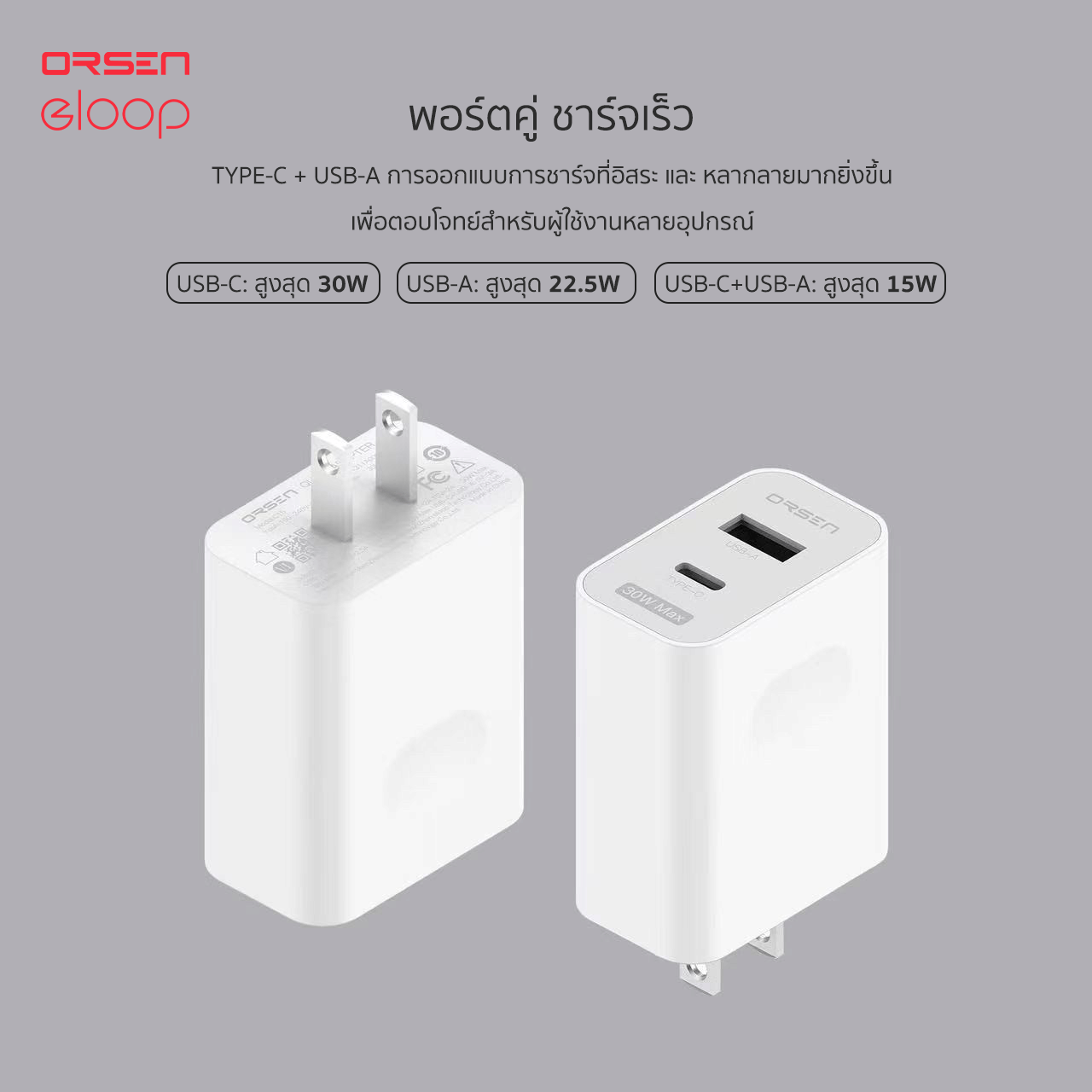 หัวชาร์จ ELOOP C15 สีดำ ชาร์จเร็ว PD 30W | QC 22.5W_4