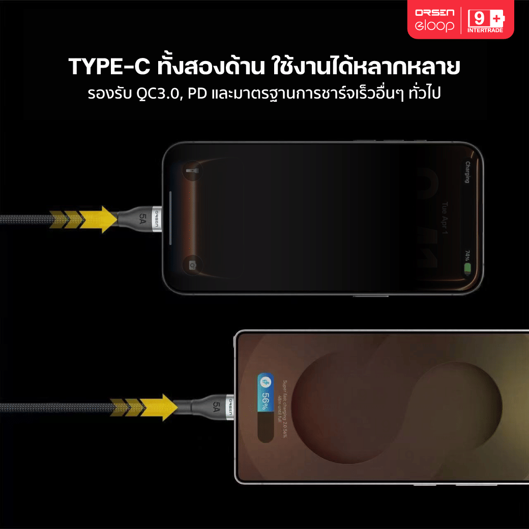 สายชาร์จ ORSEN BY ELOOP S6A 5A TYPE-C TO TYPE-C ยาว 1.5 ม. รองรับ QC3.0 PD 240W (MAX) สายไนลอนถัก ชาร์จโน๊ตบุ๊ค โอนข้อมูลได้_3
