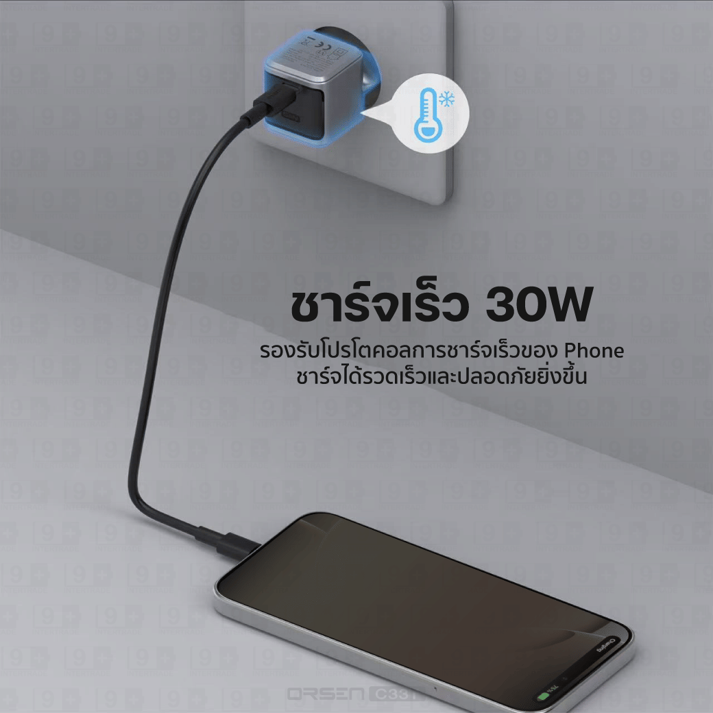 หัวชาร์จอะแดปเตอร์ ORSEN BY ELOOP C33T 30W สีเงิน ชาร์จเร็ว GAN 1พอร์ต PD QC 3.0_3