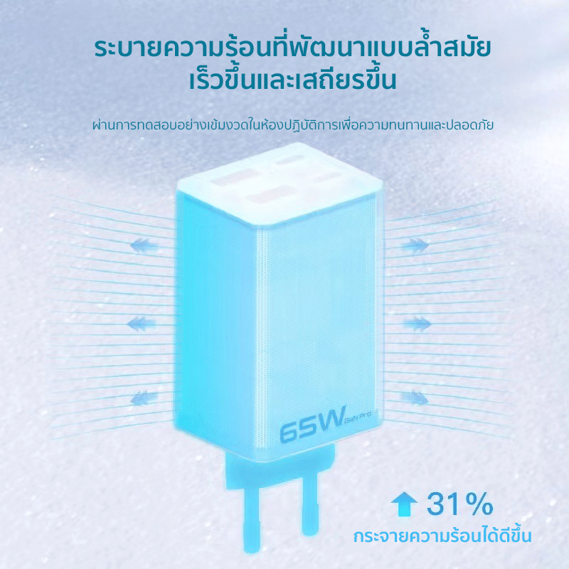 หัวอะแดปเตอร์ ORSEN BY ELOOP C61T 65W สีเทา ชาร์จเร็ว GAN 4พอร์ต PD QC 3.0_4