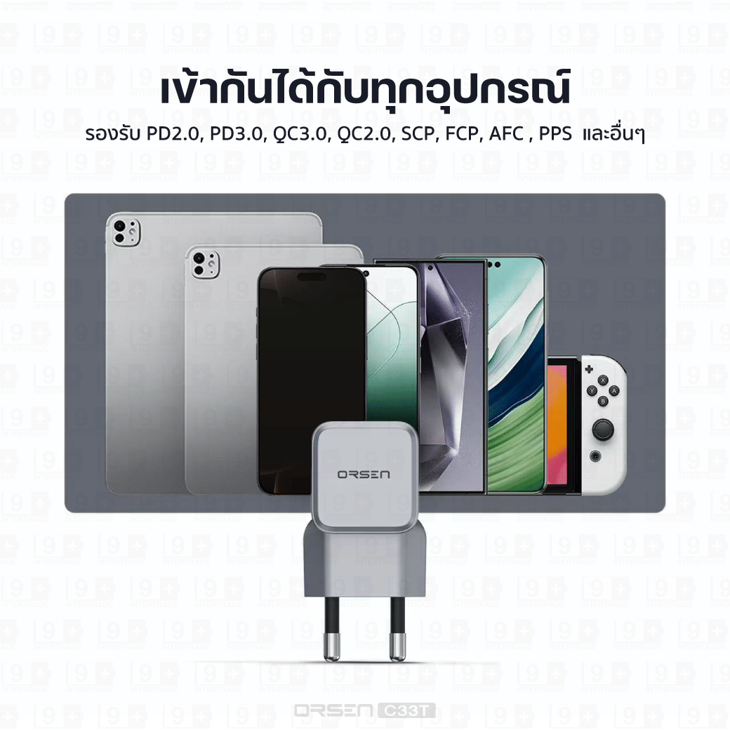 หัวชาร์จอะแดปเตอร์ ORSEN BY ELOOP C33T 30W สีเงิน ชาร์จเร็ว GAN 1พอร์ต PD QC 3.0_4