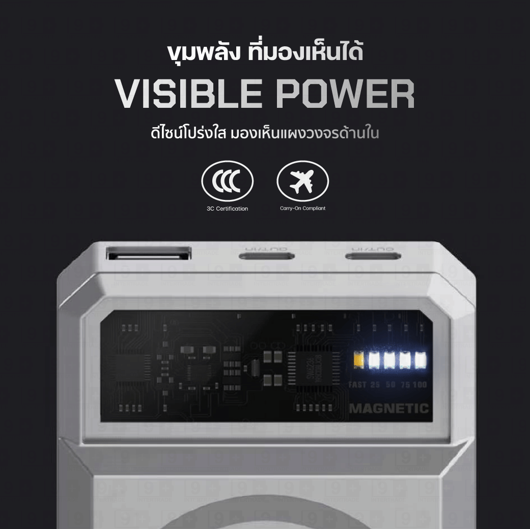 แบตเตอรี่สำรอง ORSEN BY ELOOP EW40 CCC 20000MAH สีดำ ชาร์จไร้สายแม่เหล็ก QI2 15W PD 20W_5