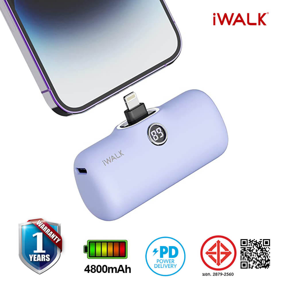 แบตเตอร์รี่สำรอง IWALK LINKPOD PRO 4800 MAH หัวชาร์จไร้สายหัว หัวชาร์จ LIGHTNING สี PURPLE