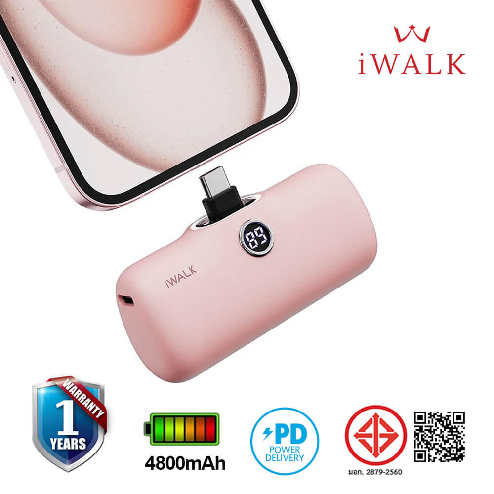 แบตเตอร์รี่สำรอง IWALK LINKPOD PRO 4800 MAH หัวชาร์จไร้สาย หัว TYPEC สี PINK