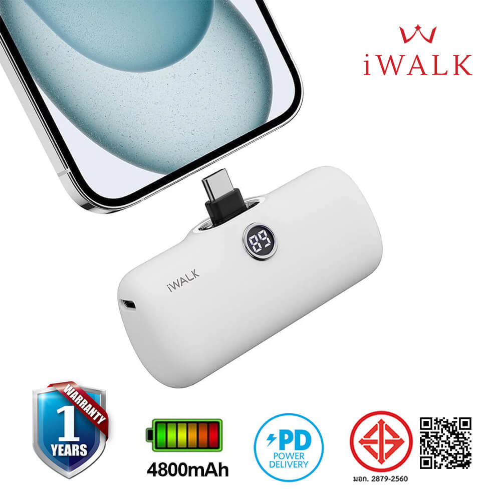แบตเตอร์รี่สำรอง IWALK LINKPOD PRO 4800 MAH หัวชาร์จไร้สายหัว หัวชาร์จ TYPE C สี WHITE