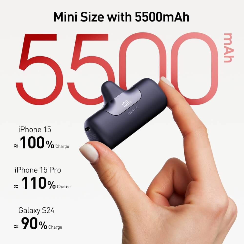 แบตเตอร์รี่สำรอง IWALK LINKPOD5 5500 MAH หัวชาร์จไร้สายหัวTypeC สี Black  ชาร์จเร็วสูงสุด 22.5W _3