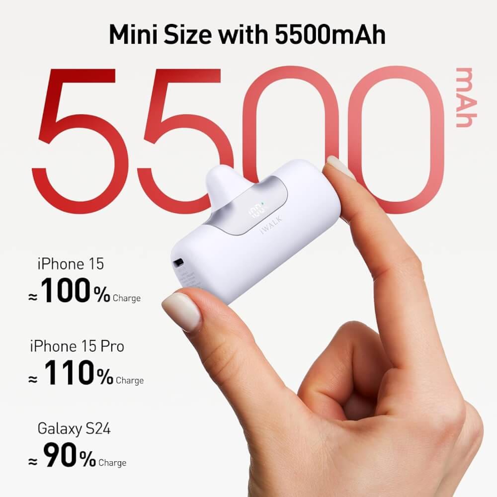 แบตเตอร์รี่สำรอง IWALK LINKPOD5 5500 MAH หัวชาร์จไร้สายหัวTypeC สี White ชาร์จเร็วสูงสุด 22.5W _3
