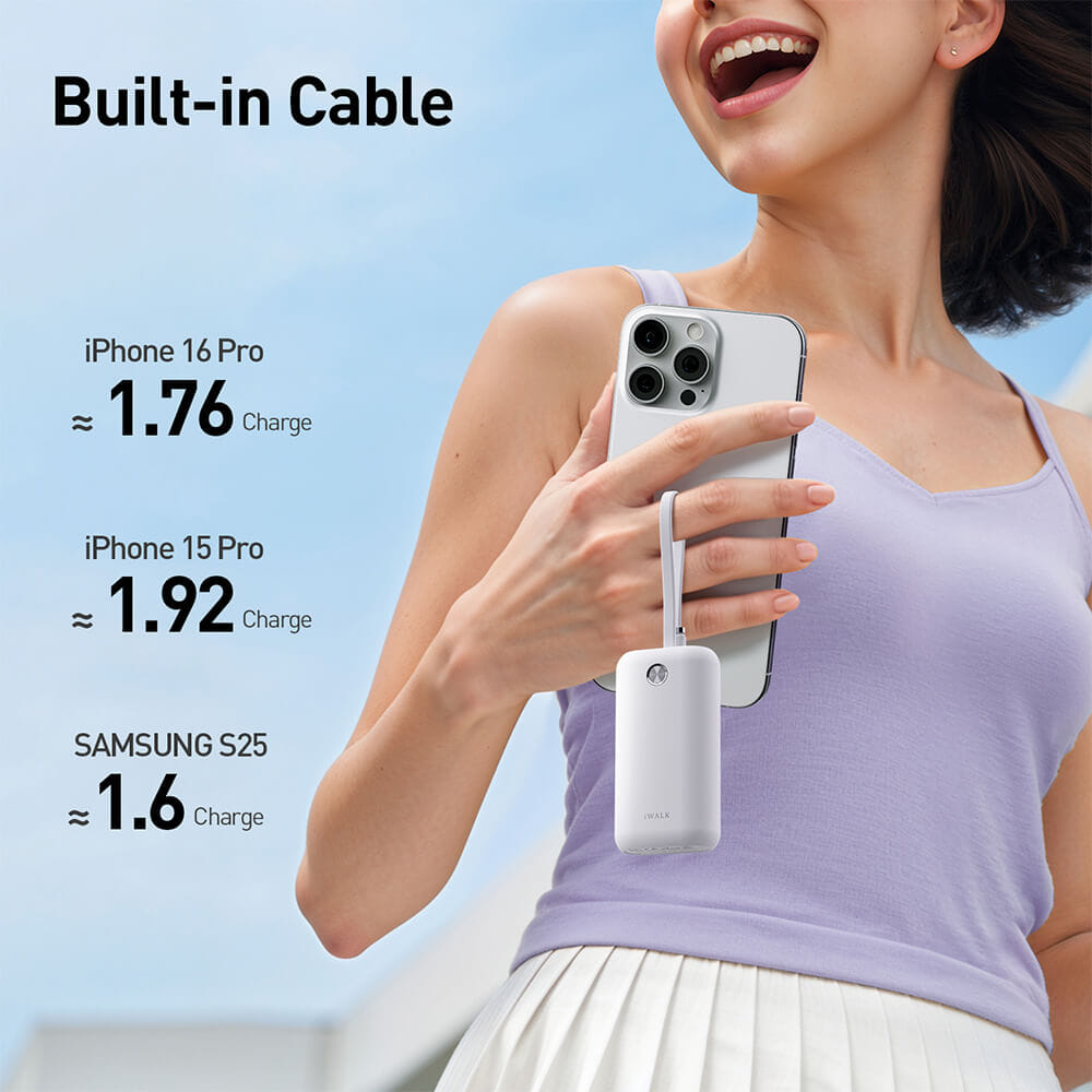 แบตเตอร์รี่สำรอง IWALK Power Mini 10000 MAH สายชาร์จในตัว TypeC สี Black  รองรับการชาร์จเร็ว 22.5Wเล็กกะทัดรัด_3