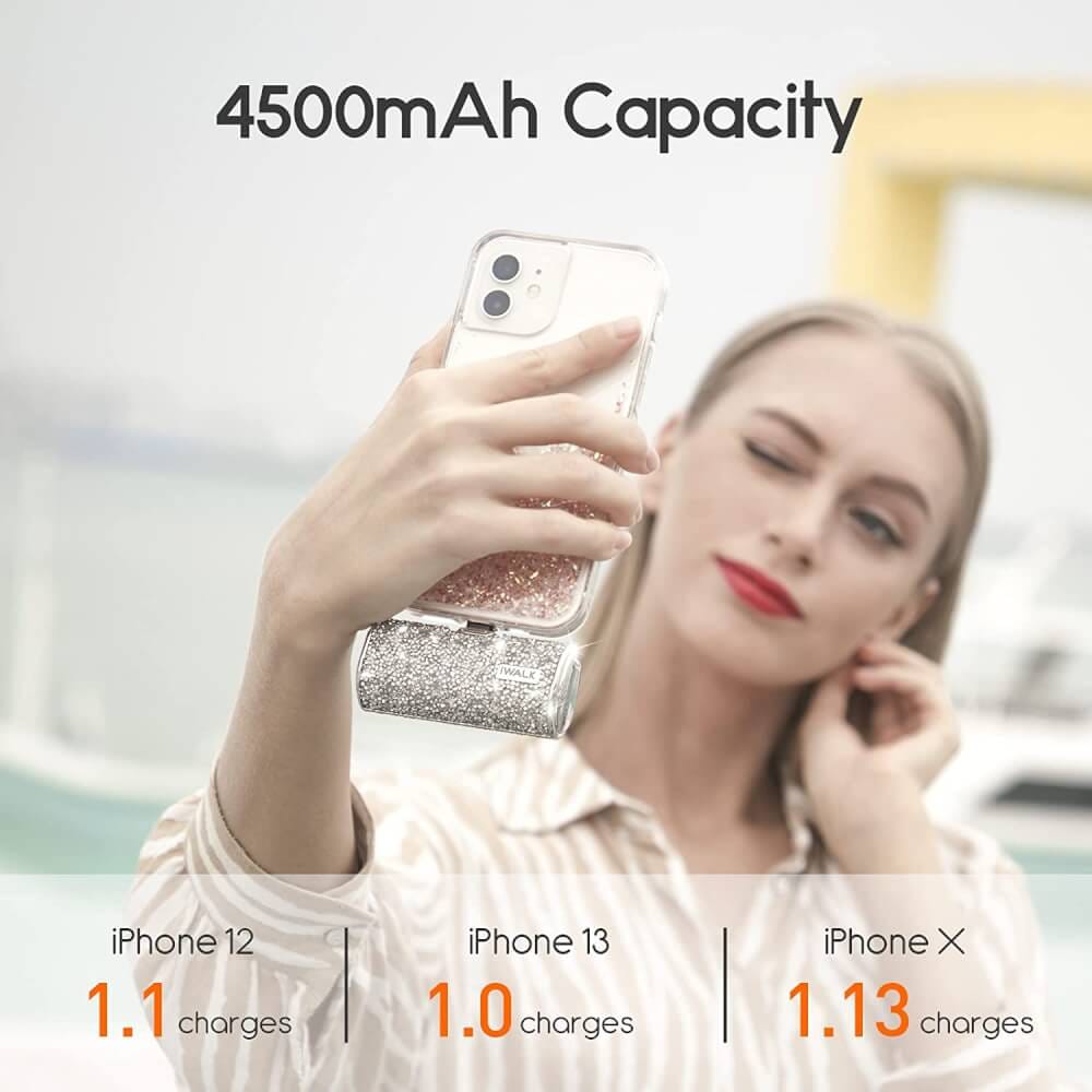 แบตเตอร์รี่สำรอง IWALK SECRET4500 MAH หัวชาร์จไร้สายหัว หัวชาร์จ LIGHTNING สี SILVER DIAMOND