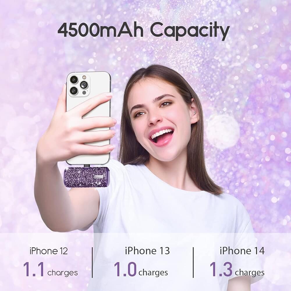แบตเตอร์รี่สำรอง IWALK SECRET4500 MAH หัวชาร์จไร้สายหัว หัวชาร์จ LIGHTNING สี PURPLE DIAMOND
