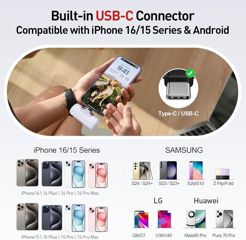แบตเตอร์รี่สำรอง IWALK LINKPOD5 5500 MAH หัวชาร์จไร้สายหัว TypeC สี Pink ชาร์จเร็วสูงสุด 22.5W _4
