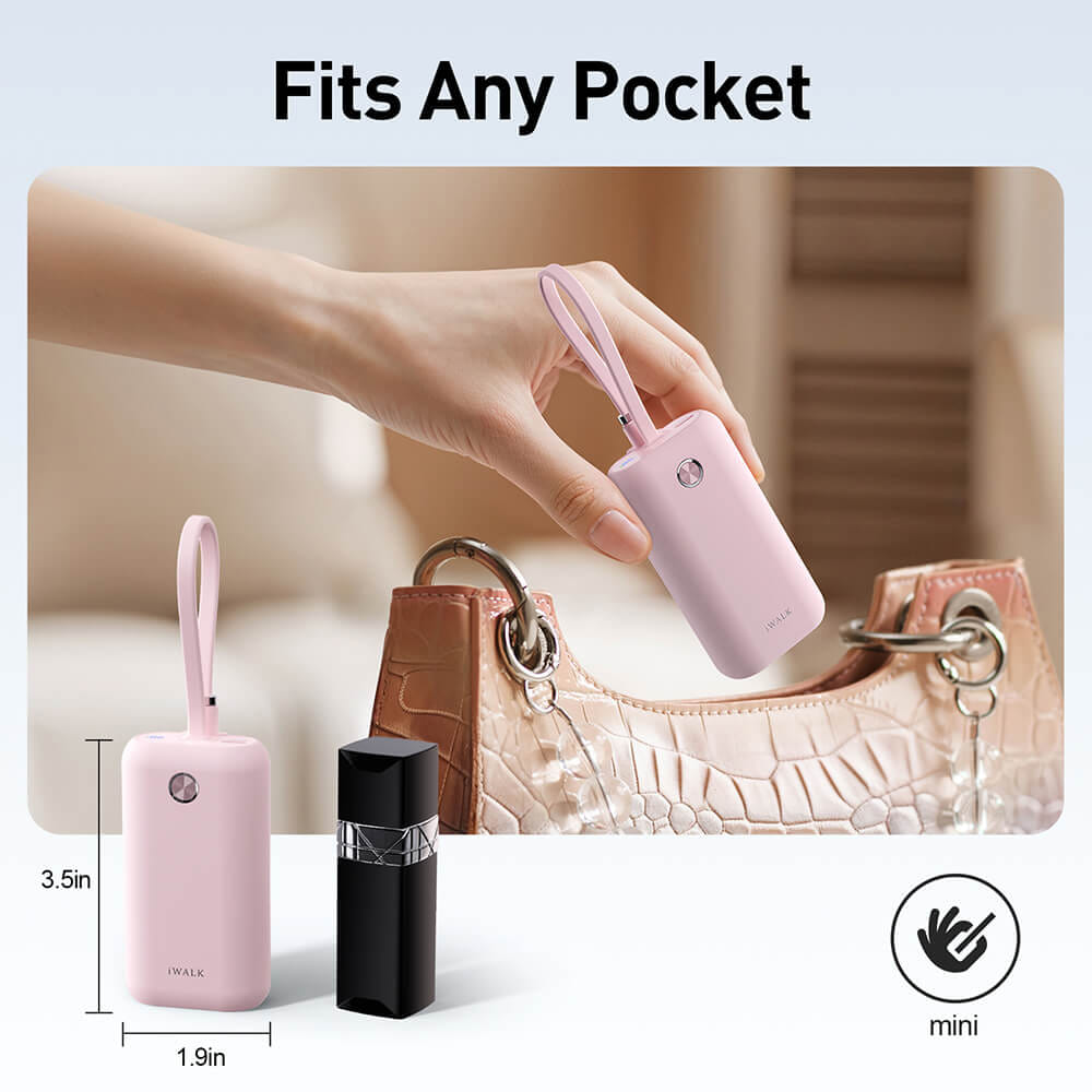 แบตเตอร์รี่สำรอง IWALK Power Mini 10000 MAH สายชาร์จในตัว TypeC สี Pink  รองรับการชาร์จเร็ว 22.5Wเล็กกะทัดรัด_4