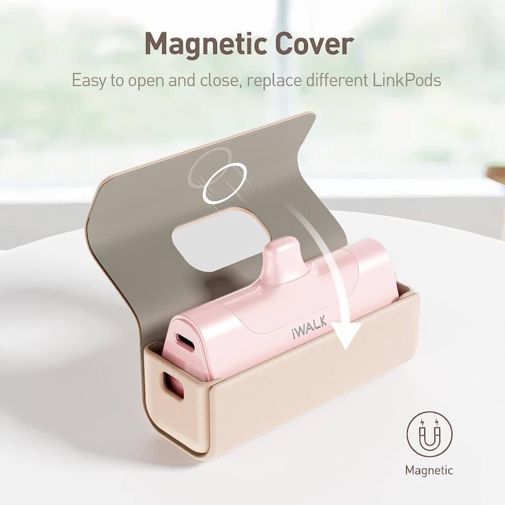 เคสซองหนัง IWALK LINKPOD BAG สีชมพู สำหรับใส่แบตสำรองแบบพกพา