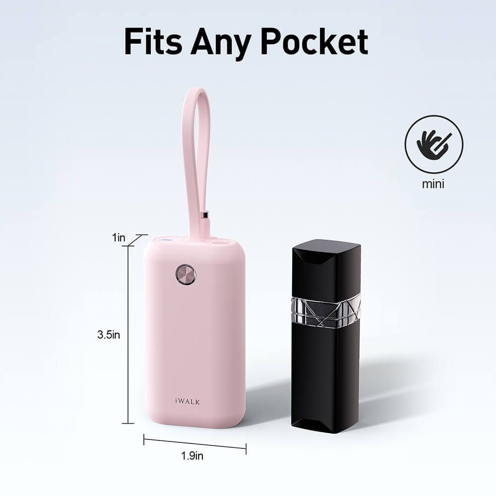 แบตเตอร์รี่สำรอง IWALK Power Mini 10000 MAH สายชาร์จในตัว TypeC สี Pink  รองรับการชาร์จเร็ว 22.5Wเล็กกะทัดรัด_5